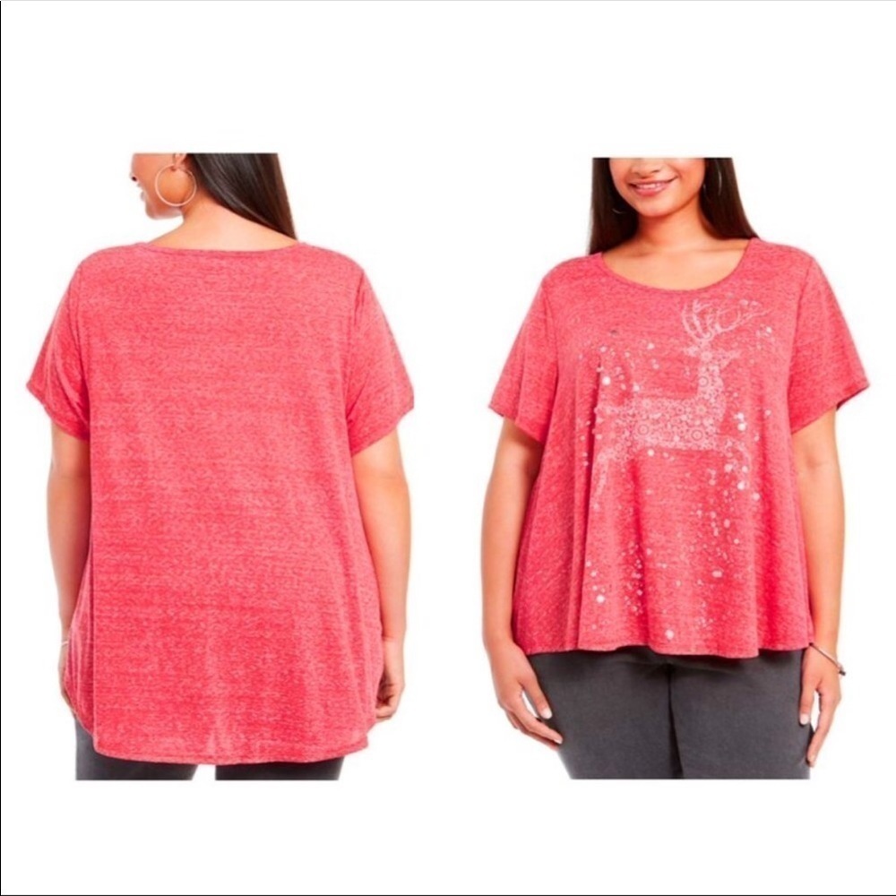 NEW Style & Co Christmas Top Raindeer T Shirt Short Sleeve Size 0X